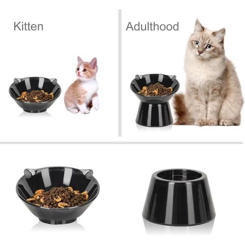Detachable Elevated Cat Bowls, 15° Tilted Raised Cat Food Bowl Anti-Vomiting,Whisker Friendly, Adjustable Cat Dishes for Protecting Spine,Adult Kitten
