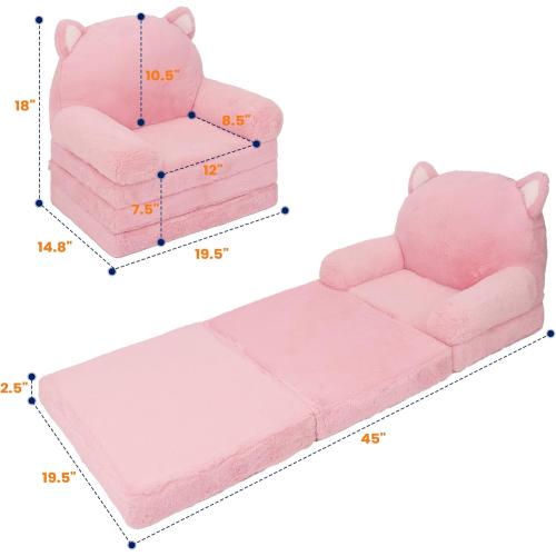 Color Pink MONKISS Kids Couch, Comfy Toddler Chair, 2 in 1 Fold Out Kids Sofa to Lounger, Baby Sleeper Chair, Toddler Furniture, Birthday Gifts for Girls, 18  Months, Pink