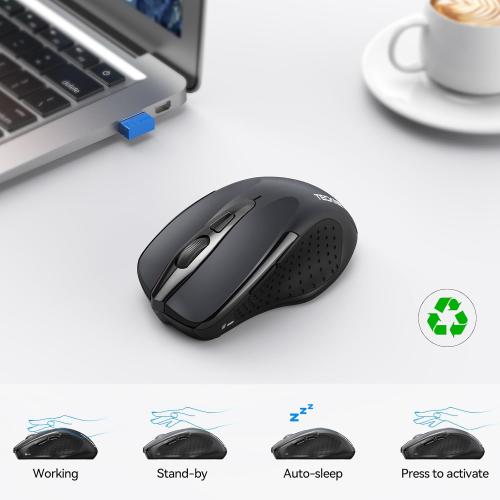 TECKNET Wireless Mouse, BT 5.0/2.4G, Silent 4800 DPI 6 Buttons, Grey