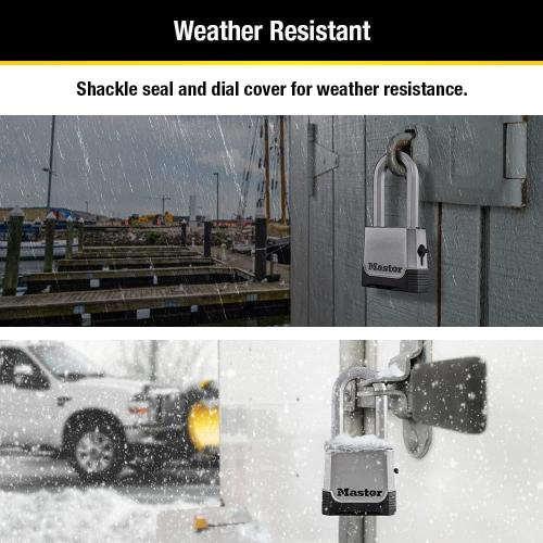 Master Lock Silver Outdoor Combination Lock, Heavy Duty Weather Resistant Padlock with Resettable Code and Cut Resistant Boron Carbide Shackle for Outdoor Use, M176XDLH