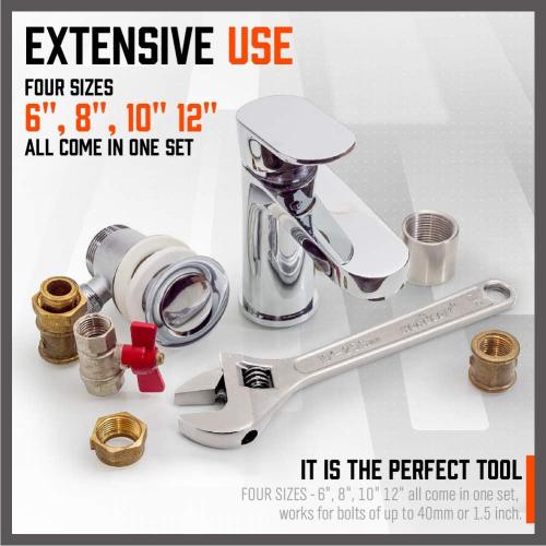 HORUSDY 4-Piece Adjustable Wrench Set, CR-V Steel, Adjustable Wrenches Set(6-inch, 8-inch, 10-inch, 12-inch)