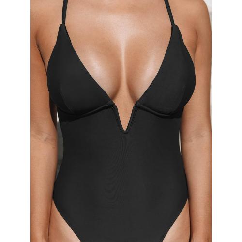 CUPSHE Women Swimsuit One Piece Bathing Suit Deep V Neck Crisscross Back Adjustable Strap