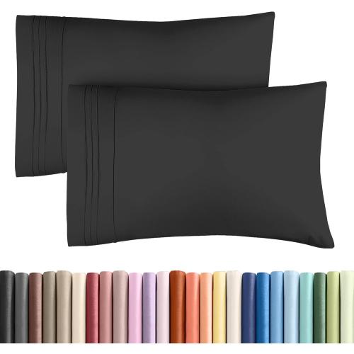 Queen Pillow Cases Set of 2 - Ultra Soft Hotel Quality Pillowcase Covers - Comfy, Cozy & Wrinkle Free - Shrinkage, Stain and Fade Resistant - Machine Washable Pillow Protectors - 2 Piece Set - Black