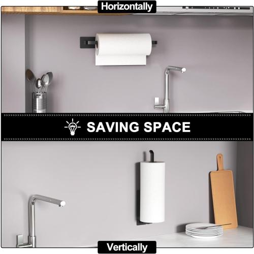 Paper Towel Holder - Self-Adhesive or Drilling, Matte Black | Under-Cabinet or Wall-Mounted | Kitchen Roll Dispenser | Upgraded Aluminum | Lighter Yet Stronger Than Stainless Steel