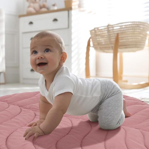 Funtery Baby Play Mat 56 x 42 Inch Cotton Crawling Cushion Cotton Nursery Rug Large Thick Soft Reversible Washable Folding Floor Playpen Mat Nursery Decor Rug for Girls Boys(beige,Leaf)