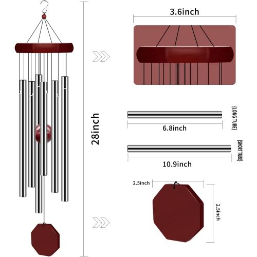 Memorial Wind Chimes Outdoor Large Deep Tone, Sympathy Wind-Chime Personalized with 6 Tuned Tubes, Elegant Chime for Garden Patio Balcony and Home