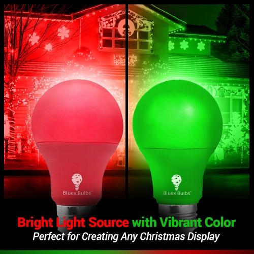 4 Pack LED Red and Green Light Bulbs - 120V E26 Base 9 Watt (60-watt Replacement) - Red and Green Bulbs for Party Decoration, Porch, Home Lighting, Christmas 4 Pack