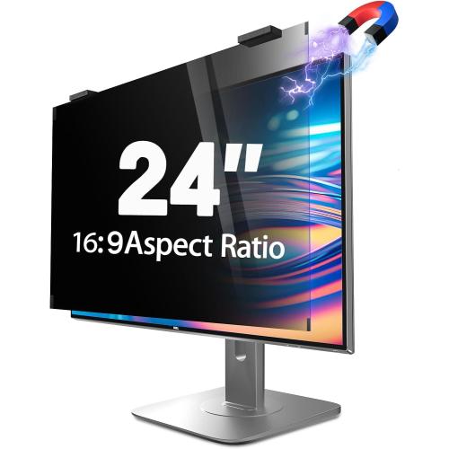 24 Magnetic Computer Privacy Screen 24 inch, Hanging Privacy Screen for Computer Monitor for 16:9 Frameless Monitor, Eye Protection Anti Glare Anti Blue Light Filter