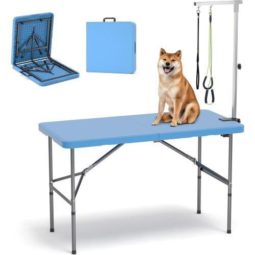 ynhurenth 49'' Pet Grooming Table for Large Dogs, Foldable Professional Grooming Table for Dogs at Home with Double Loops/Adjustable Arm, Capacity up to 330lbs, Blue