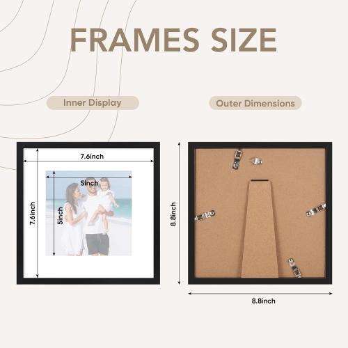 TWING 8x8 Picture Frames 3 Pack, Black 8x8 Frames Display Picture 5x5 with Mat, Square Family Picture Frame Tabletop or Wall Mounting, Ideal Gift for Mother's Day/Birthday Day