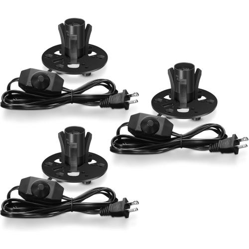 3 Pack Salt Lamp Cord Replacement 5.9 Feet Original Lamp Dimmer Switch with Cord and Base Assembly for E12 Salt Lamp, Black UL Certification Cord