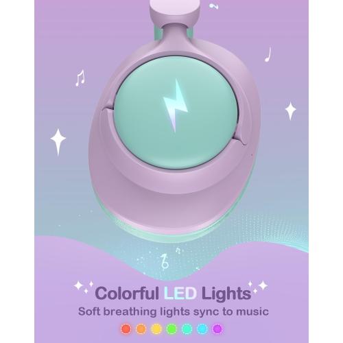 Hybrid Active Noise Cancelling Headphones for Kids, Wireless Bluetooth 6.0 Headset, 100H Playtime, Built-in Mic, Type-C Fast Charging, 94dBA Safe Volume, Colorful LED Lighting