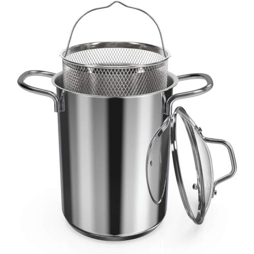 Navaris Asparagus Pot - Stainless Steel Asparagus Vegetable Steamer Spaghetti Pasta Stovetop Cooker with Removable Basket and Lid - BPA Free - 4.1 Qt