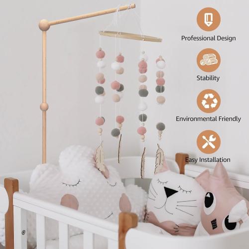 Wooden Baby Crib Mobile Arm - Baby Mobile Hanger Arm (33 inch, Natural Beech Wood) -Mobile Arm for Crib, Mobile Holder for Crib, Baby Girl Nursery Decor(Wooden Color)
