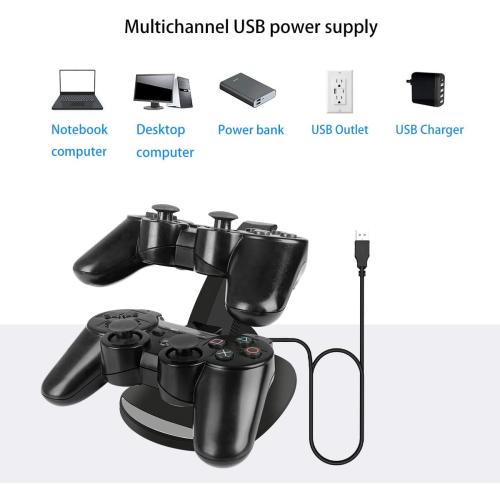 VSEER PS3 Controller Charger, Dual Console Charger Charging Docking Station Stand for PS3 with LED Indicators, Black