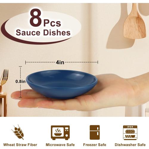 4 Inch Soy Sauce Dishes 8 Pieces, Lightweight and Unbreakable Wheat Straw Plates, Small Sauce Plate, Mini Serving Plates for Side Dishes, Condiment, Appetizer (Multicolor)