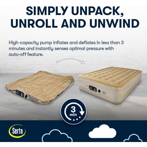Serta Raised Air Mattress with Never Flat Pump | Luxury Inflatable Mattress with Built in Air Pump to Ensure a Good Night’s Rest | Heavy Duty Blow Up Mattress with Self Inflating Pump