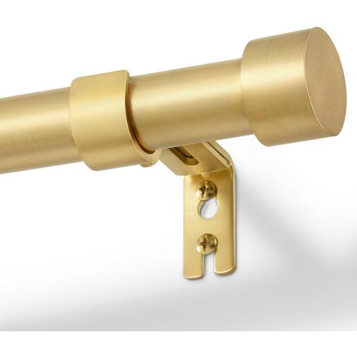 Zeerobee Curtain Rods for Windows 32 to 168, Brushed Gold Curtain Rod, Adjustable 1 Inch Heavy Duty Outdoor/Indoor Modern Drapery Pole, 32-168
