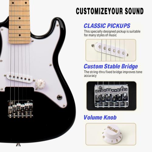 32 Inch Kids Electric Guitar Beginner Kit, Junior Size Mini Electric Guitar for Children with 5W Amplifier and Guitar bag, Unisex (Black)