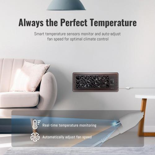 Register Booster Fan for 4 x 12 Register Holes, Quiet Vent Fan Booster with Intelligent Thermostat, Improves Heating Cooling, App Control, 10-Speeds, Charleston Smart Register Vent, ORB