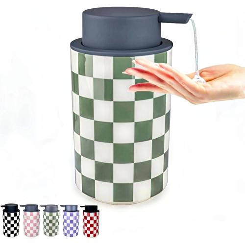 Hand Soap Dispenser, Sage Green Bathroom Soap Dispenser, Dish Kitchen Liquid Soapdispenser for Kitchens,Bathrooms, Guest Bath Room Countertop Essentials-Modern Cute Sage Green