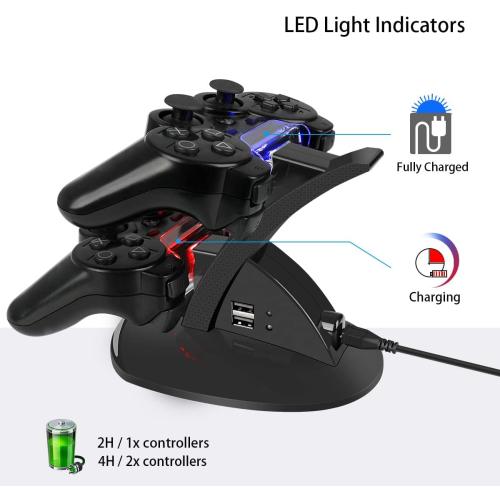 VSEER PS3 Controller Charger, Dual Console Charger Charging Docking Station Stand for PS3 with LED Indicators, Black