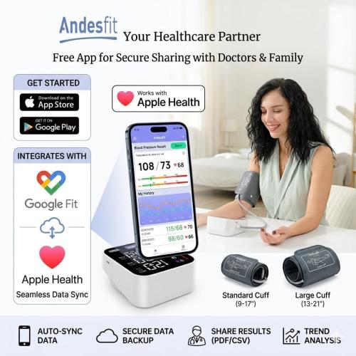 Upper Arm Blood Pressure Monitor for Home Use 17 Large & 21 XL Extra Large Cuff Big arm, Free APP Bluetooth Sync Apple Health Track Google Fit, Large Display Smart BP Machine for Seniors