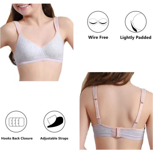Phennie's Girls Training Bras Teens Sports Bras for Kids 8-10,10-12,12-14,14-16 Years Cotton Wireless Light Padded Bralette