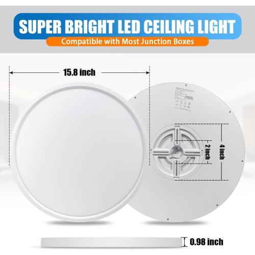 Allsmartlife LED Flush Mount Ceiling Light 4 Pack, 15.8 inch Thin Round Flat Panel Light 32W 4320lm, 3000K/4000K/6500K Dimmable, White Light Fixtures Ceiling Mount for Kitchen, Bedroom