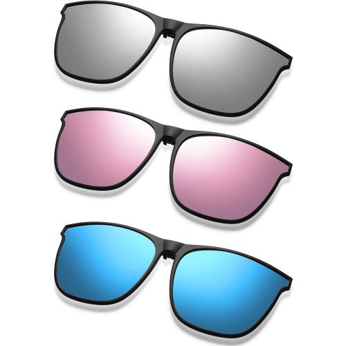 Frienda 3 Pair Oversize Polarized Clip-on Sunglasses Large Anti-glare TR90 Frame Flip up Driving Glasses for Women Men
