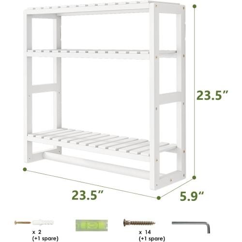 Galood Over The Toilet Storage Bathroom Shelves Wall Mounted 3 Tier Space Saver Corner Shelf Organizer Bamboo Towel Rack Toilet Paper Cabinet with Hanging Rod White