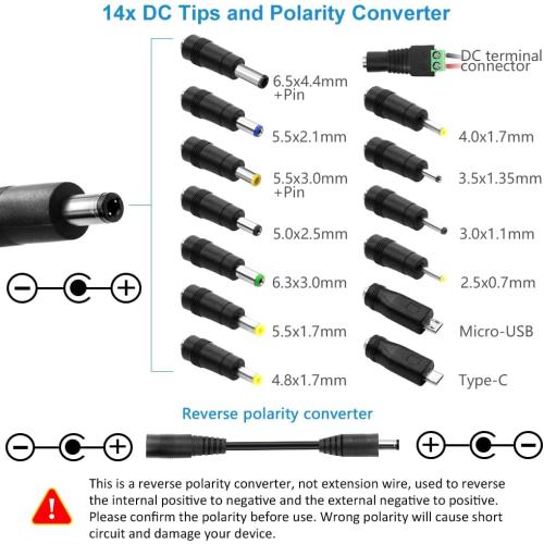 SHNITPWR 60W Universal Power Supply DC 3V 4V 4.5V 5V 6V 7V 7.5V 8V 9V 10V 11V 12V Adjustable Variable Power Adapter 100V-240V AC to DC Converter 1A 2A 2.5A 3A 4A 5A with 14 Tips & Polarity Converter