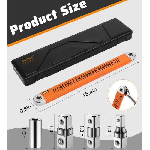 Offset Extension Wrench Set,3/8 Drive Wrench with 1/4,3/8,1/2 Square Drive Adapters and 1/4 Socket for Tight Spaces.