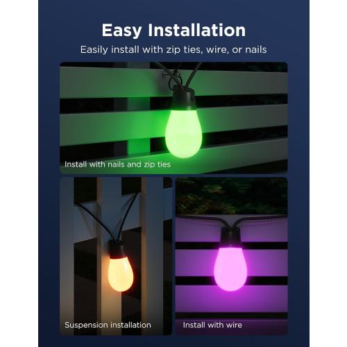 Govee S14 Bulb Outdoor String Lights 2, 48ft RGBICWW, 15 LED Bulbs, IP66 | Patio Lights with 111 Scene Modes for Outdoor Decor, Compatible with Alexa, Google, Matter, APP Control