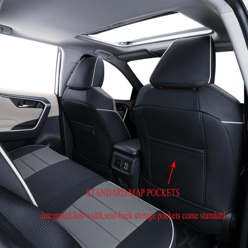 EKR Rav4 Seat Covers for Toyota RAV4 Hybrid 2019-2025(Not for Hybrid/PHEV XSE,SE) Leather Car Truck Seat Cover Full Set for SUV,Waterproof Automotive Seat Protector,Faux Leather(Black/Gray)