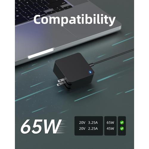 Superer Charger Fit for Lenovo Laptop, Ideapad 1 3 5, Slim 3 5 7, S340 S145 330 320 310, Flex 5 4 14 15, V14 V15 V17, Upgraded Version, Foldable Plug, Lengthened Power Cable, Charging Light, 65W 45W