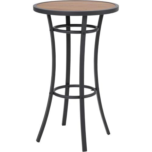 Bar Height Patio Table, 40-Inch Outdoor Pub Table Bistro Table with Wooden-Like Table Top & Metal Frame