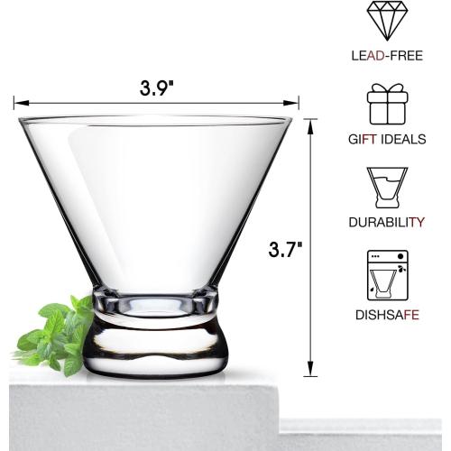 LUNA & MANTHA Martini Glasses, Martini Cocktail Glasses for Margarita, Manhattan, Cosmopolitan, Espresso, Home Bar, Evening Parties, Birthdays, Housewarming Gift,Set of 6-8oz