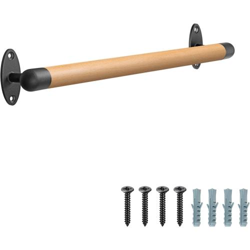 SELEWARE 26 Inch Wood Handrail Indoor Stairs Handrail Wall Mount Handrail w/Sturdy Metal Barckets, Barrier-Free Staircase Grab Bar for Elderly, 1.3 Inch Round