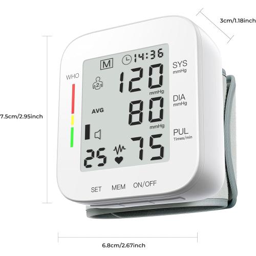 MMIZOO Wrist Blood Pressure Monitor Large LCD Display BP Machine Adjustable Cuff 5.31-7.68 inch Automatic 99x2 Sets Memory with Carrying Case for Home Use (W1681)