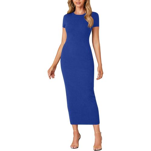 Capella size ONE SIZE Women’s Casual Short Sleeve Ribbed Knit Bodycon Fitted Pencil Long Maxi Dress