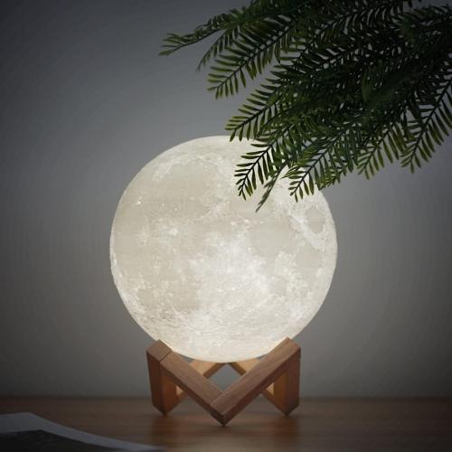 Mydethun 3D Moon Lamp with 7.1' Wooden Base - Mothers Day Gift LED Night Light, Mood Lighting with Touch Control Brightness for Home Décor, Bedroom, Gifts for Women Birthday - White & Yellow