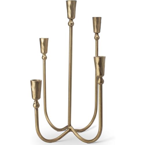 Large Iron Candelabra Centerpieces for Tables, 17.7'' Tall Taper Candle Holders, Vintage Brass Gold Candlestick Holders, Antique Fireplace Mantel Decorations for Living Room, 5 Arms