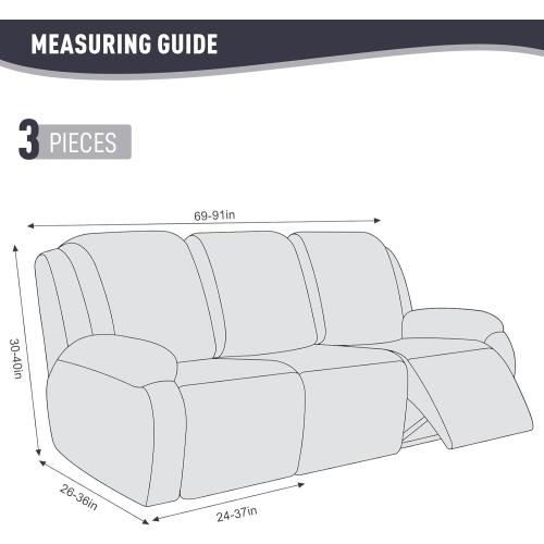 KinCam Recliner Sofa Covers, Stretch Reclining Couch Covers, Recliner Sofa Slipcovers Stripe Jacquard Recliner Couch Cover Furniture Protector Covers for Pet Kid (3 Seater, Dark Gray)