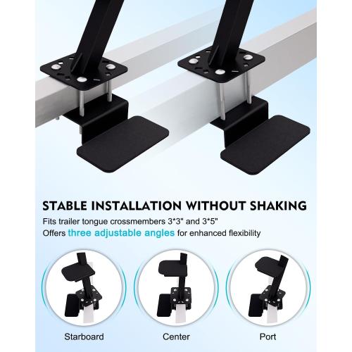 Boat Trailer Step Ladder, 4-Step with Safety Handle, Non-Slip Surface, Universal Trailer Tongue Mount, Black (4 Step)