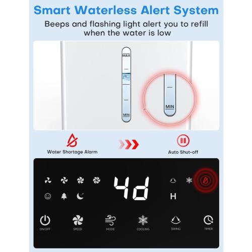 Color White 4-IN-1 Windowless Air Conditioner Tank for 24H Cooling, 4 Wind Speeds & 4 Modes, LED Touch Screen, Waterless Alert System & 12H Timer, Remote, Portable Air Conditioners for Bedroom