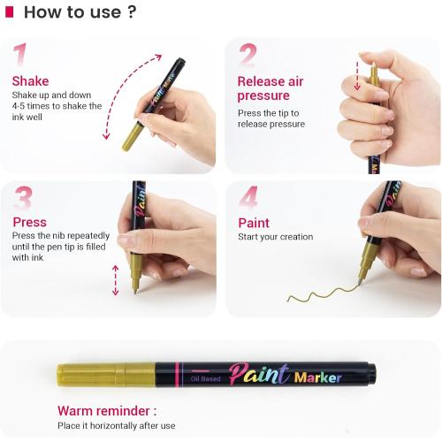 Permanent Oil Based Paint Markers: 4 Colors Waterproof Permanent Paint Pens for Metal, Rock, Wood Craft, Plastic, Fabric, Diy Christmas Gift, Engineer Detail Work, Fine Point Oil Based Marker