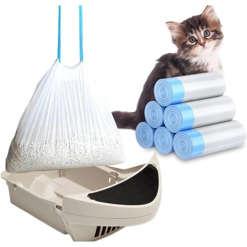 120 Pack Cat Litter Bags with Drawstring, Compatible with Litter-Robot 3/4 Heavy Duty Cat Litter Box Liners Waste Bags Replacement -25x 15.6