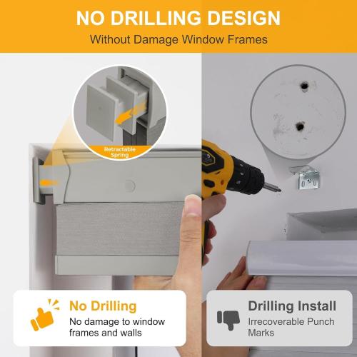 Homedemo No Drill No Tools Blackout Cellular Shades Cordless, Honeycomb Blinds for Window, Easy Install No Screws Thermal Insulated Noise Reduction Cellular Blinds for Home (Grey, 31.5 W x 64 H)