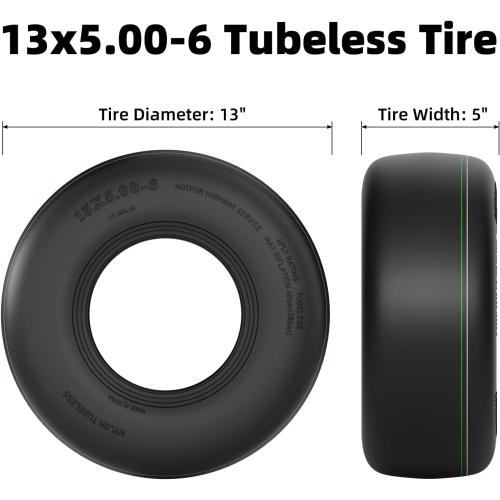 RONPOW 13x5.00-6 Tubeless Lawn Mower Tire, 13x5x6 Zero Turn Turf Tires, 4 Ply Rubber Smooth 13-5.00-6 Garden Tractor Tire for Residential and Commercial, 2Pack Tubeless, Load 450LBs
